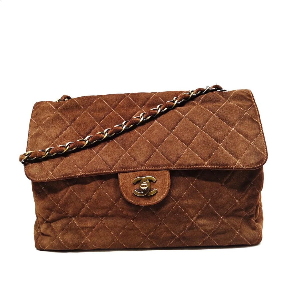Chanel Medium vintage Flap Bag Brown Suede